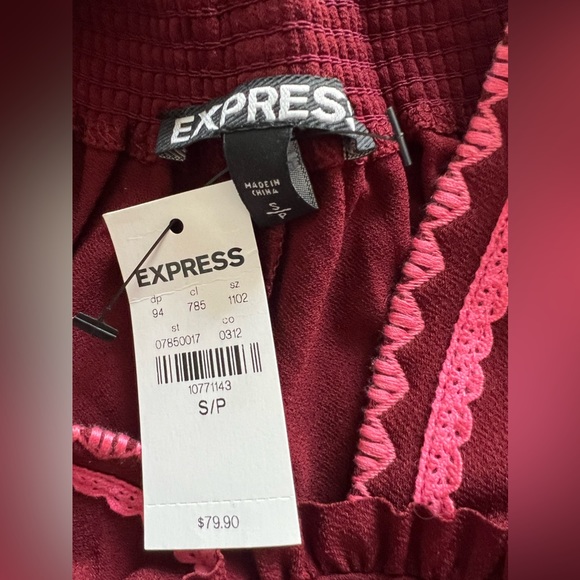 NWT BRAND NEW! Express maroon w/pink trim long summer dress, size S, comfy style - Picture 4 of 5